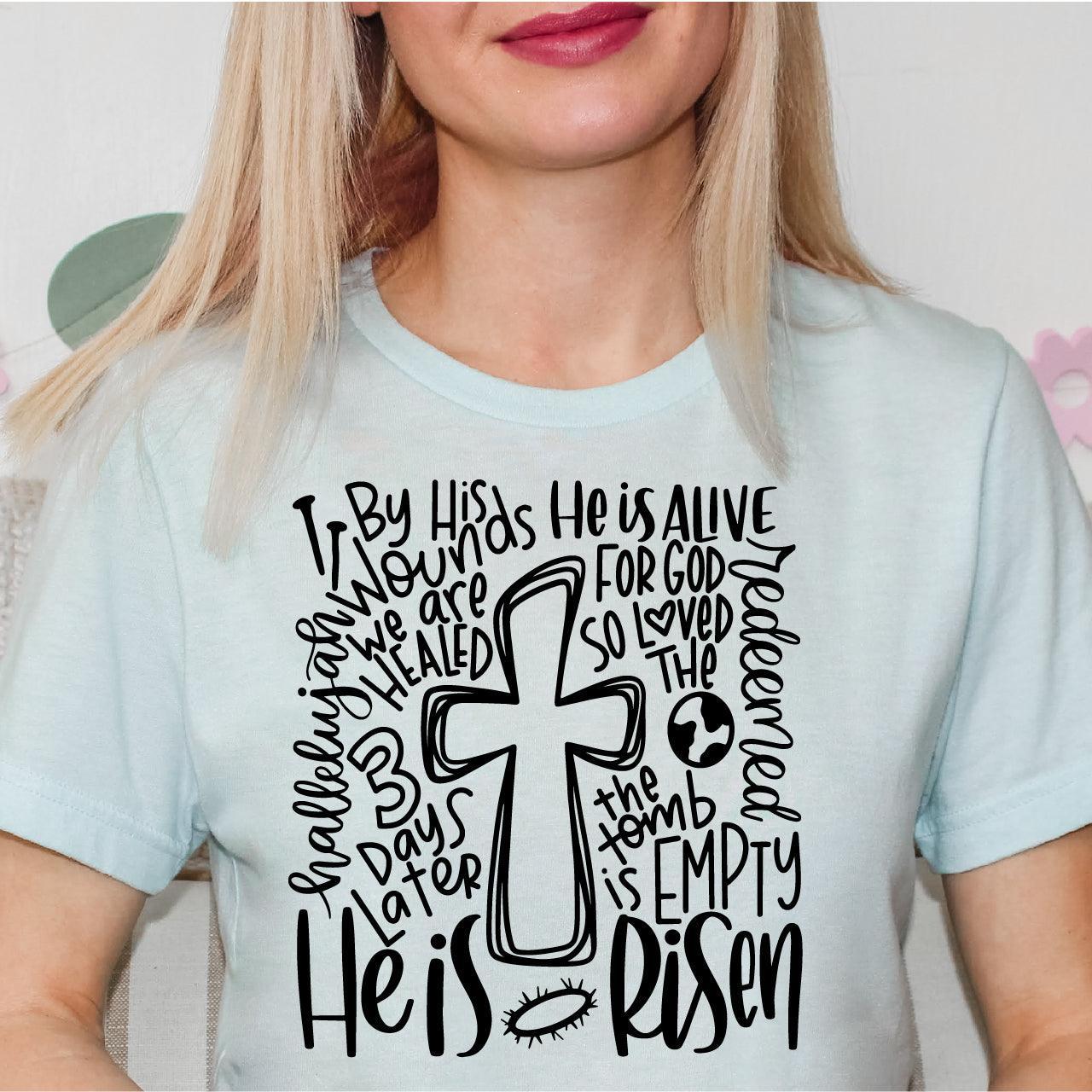 He Is Risen Word Collage DTF T-Shirt Transfer Nashville Design House