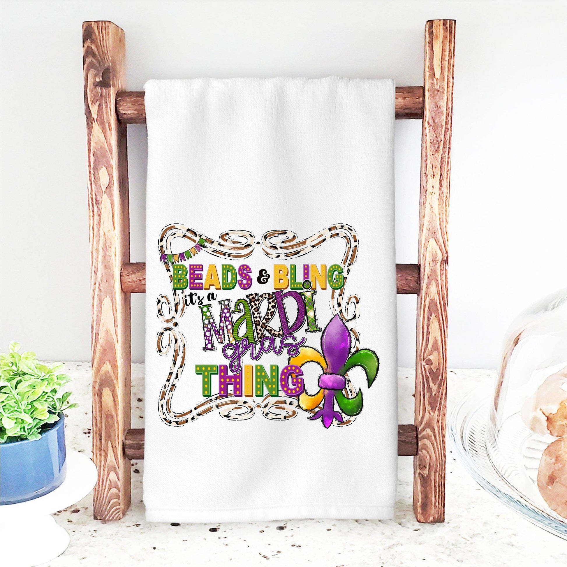 Beads and Bling, It’s a Mardi Gras Thing DTF Transfer – Colorful Fleur de Lis Design - Nashville Design House