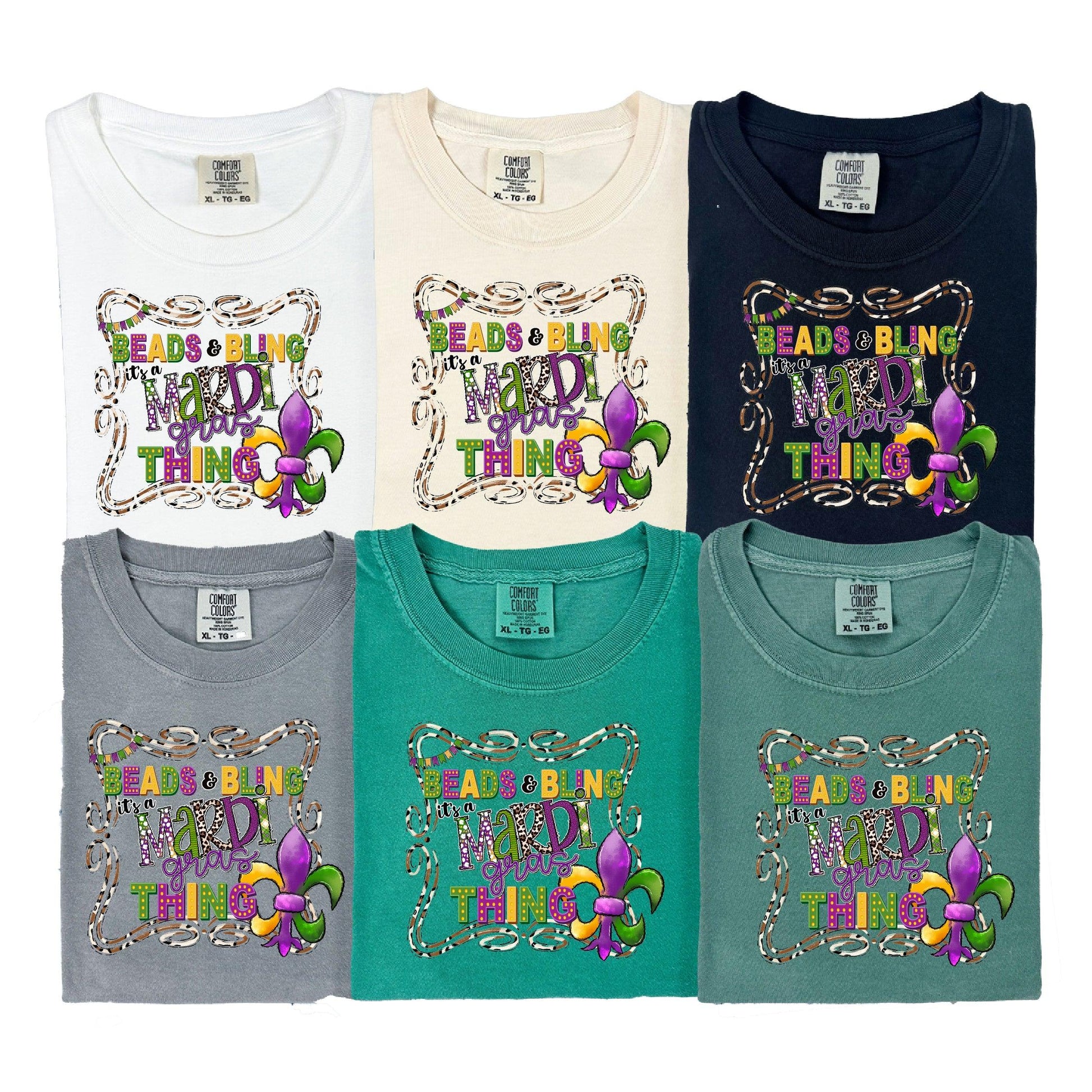 Beads and Bling, It’s a Mardi Gras Thing DTF Transfer – Colorful Fleur de Lis Design - Nashville Design House