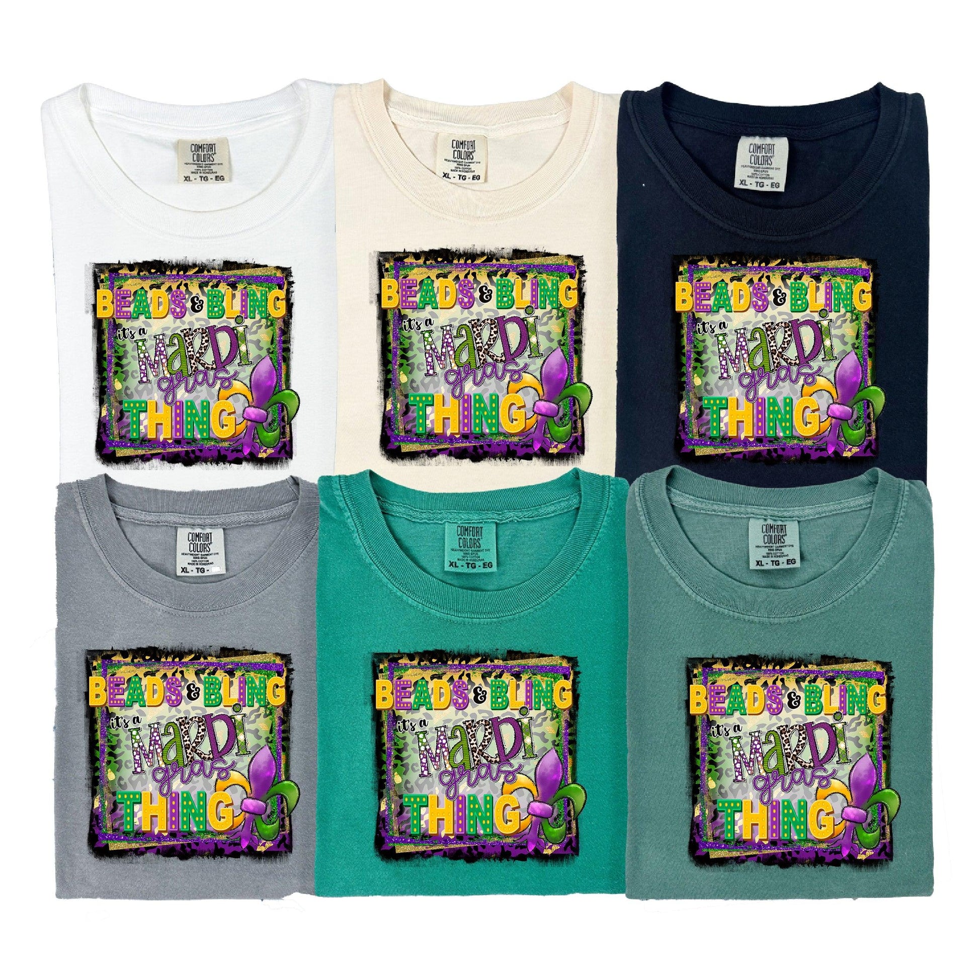 Beads and Bling, It’s a Mardi Gras Thing DTF Transfer – Vibrant Fleur de Lis Design - Nashville Design House