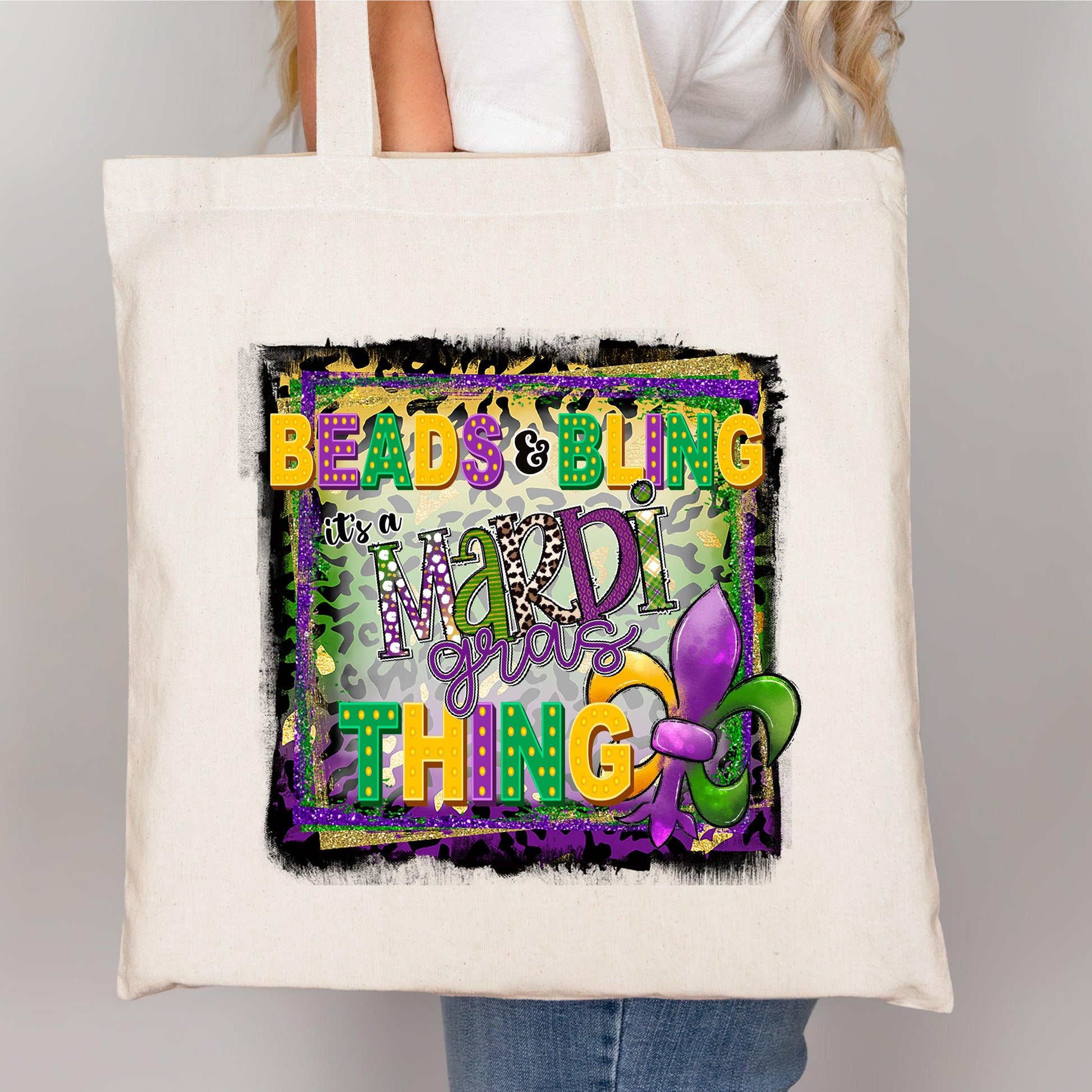 Beads and Bling, It’s a Mardi Gras Thing DTF Transfer – Vibrant Fleur de Lis Design - Nashville Design House