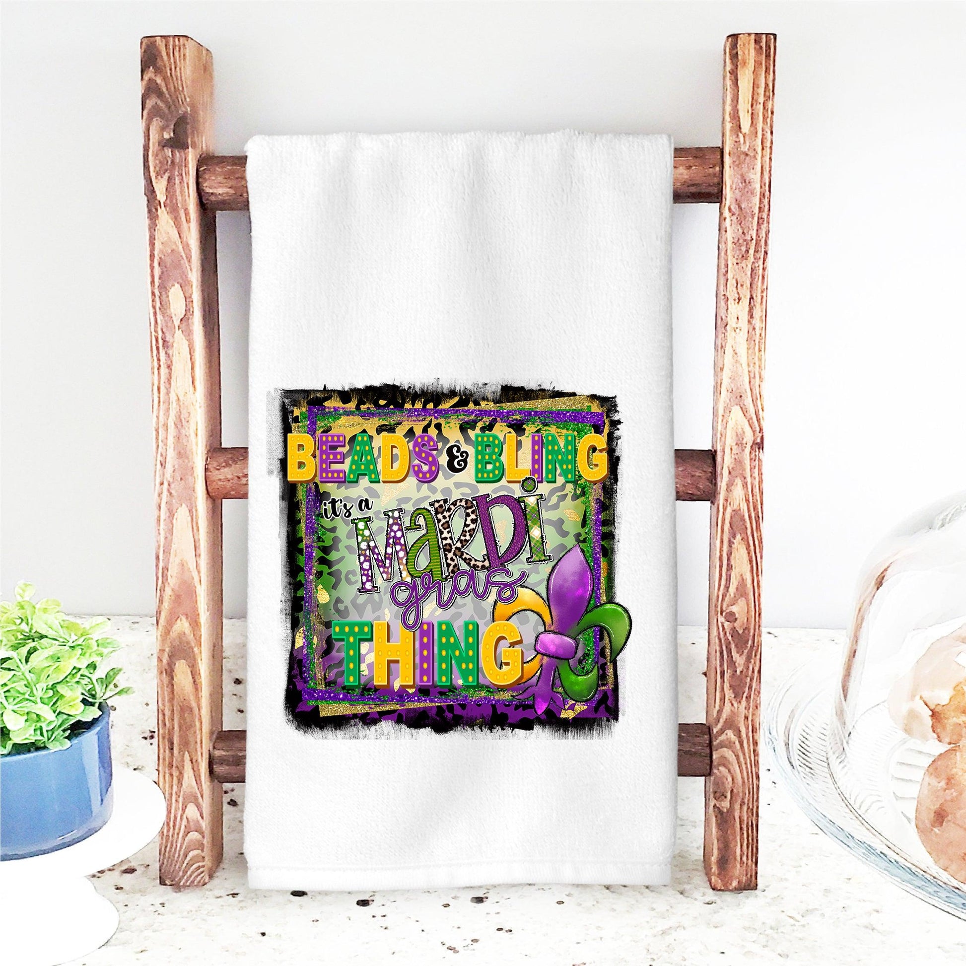Beads and Bling, It’s a Mardi Gras Thing DTF Transfer – Vibrant Fleur de Lis Design - Nashville Design House