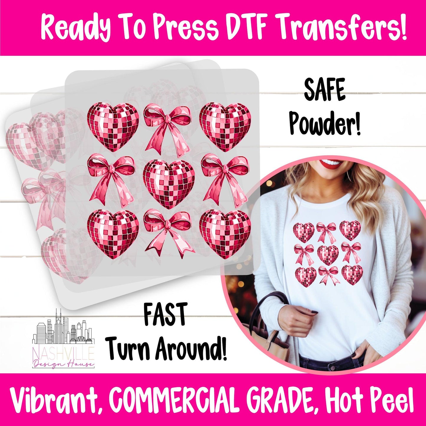 Coquette Style Bows and Hearts Valentine’s DTF Transfer - Nashville Design House