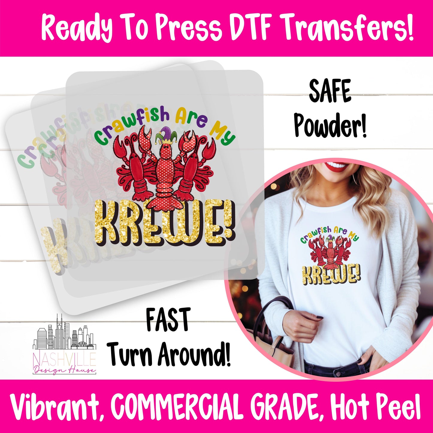 Crawfish Are My Krewe Mardi Gras DTF Transfer – Vibrant Crawfish Trio Design - Nashville Design House