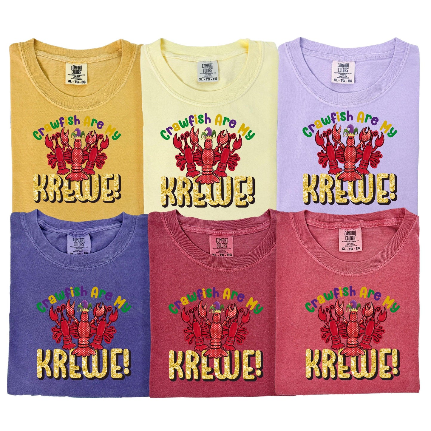 Crawfish Are My Krewe Mardi Gras DTF Transfer – Vibrant Crawfish Trio Design - Nashville Design House