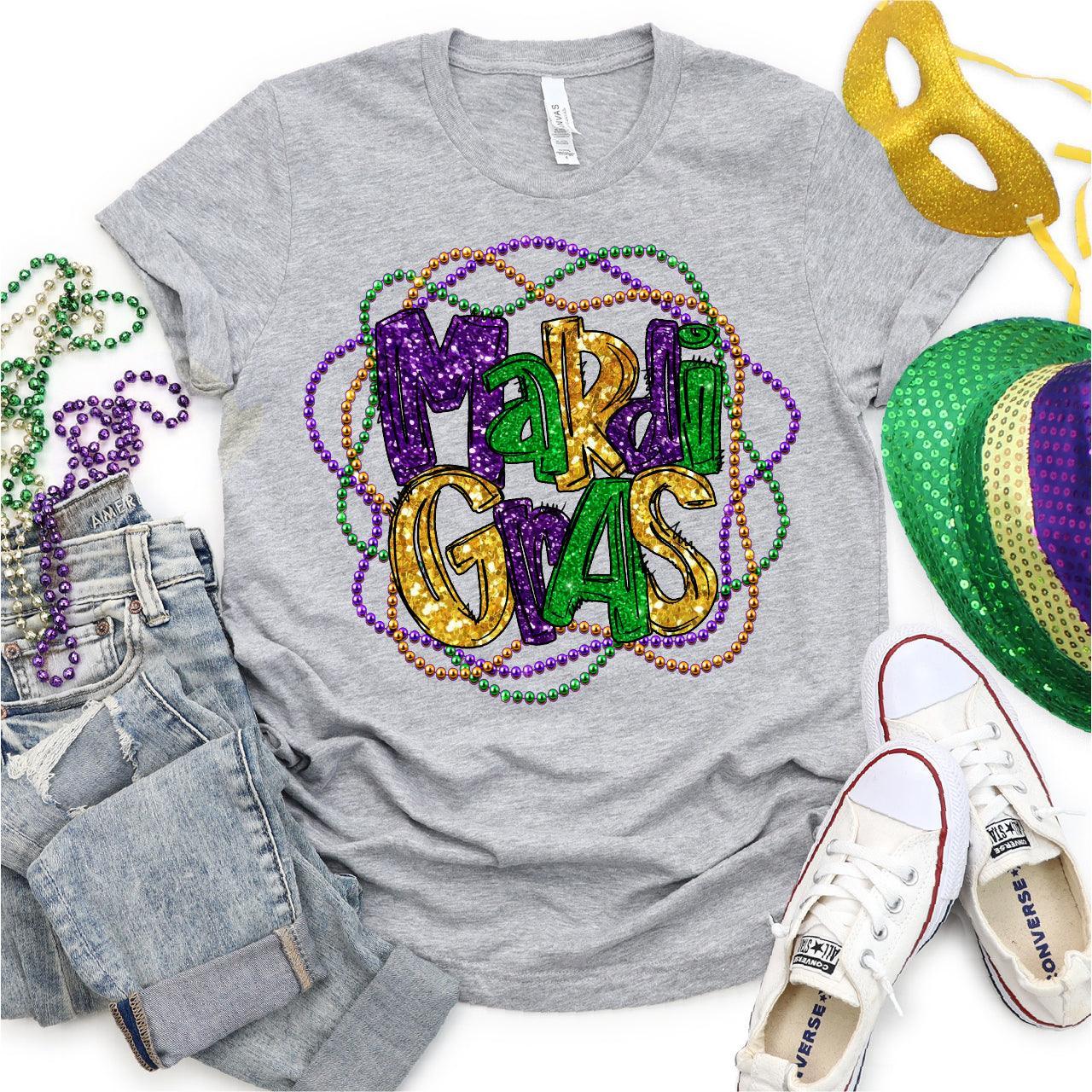 Fun Mardi Gras Beads and Cute Mardi Gras Letter DTF Transfer Print, T-Shirt Transfer - Nashville Design House
