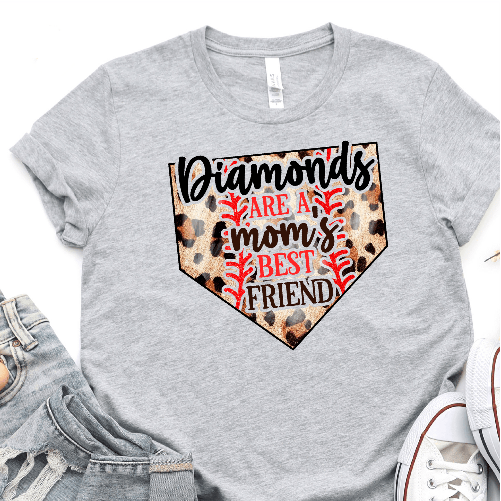Leopard Baseball Home Plate - Diamonds Are A Mom's Best Friend - Baseball DTF Transfer - Nashville Design House