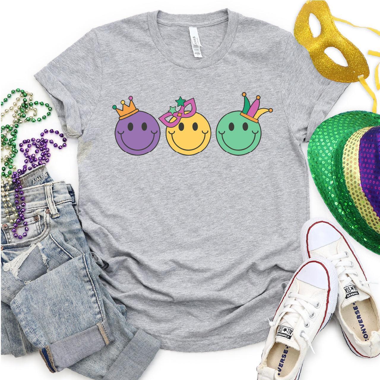 Mardi Gras Smiley Faces DTF Transfer Print, T-Shirt Transfer - Nashville Design House