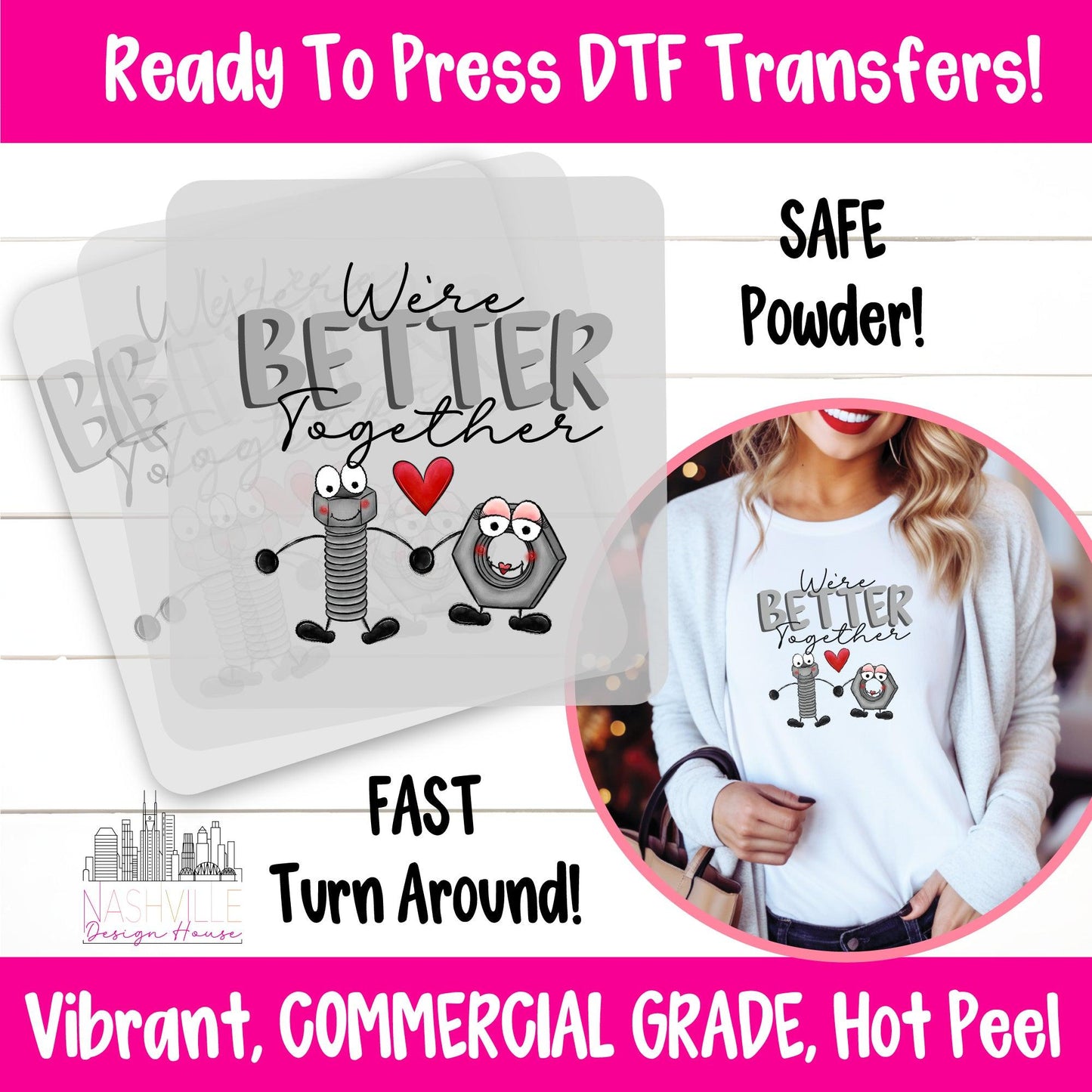 Nut & Bolt Valentine’s DTF Transfer | We're Better Together | Twins Designs - Nashville Design House