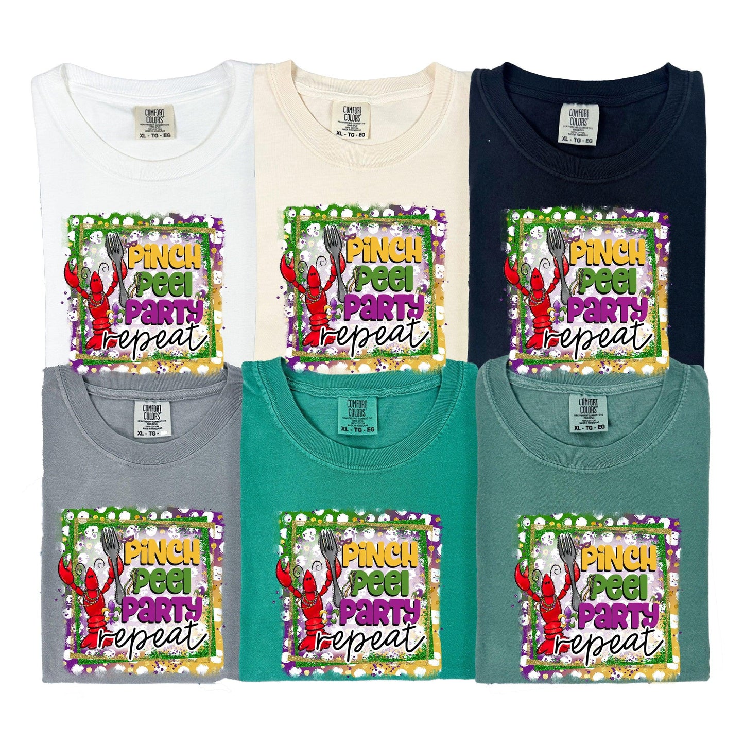 Pinch, Peel, Party, Repeat Mardi Gras DTF Transfer – Beaded Crawfish Design - Nashville Design House