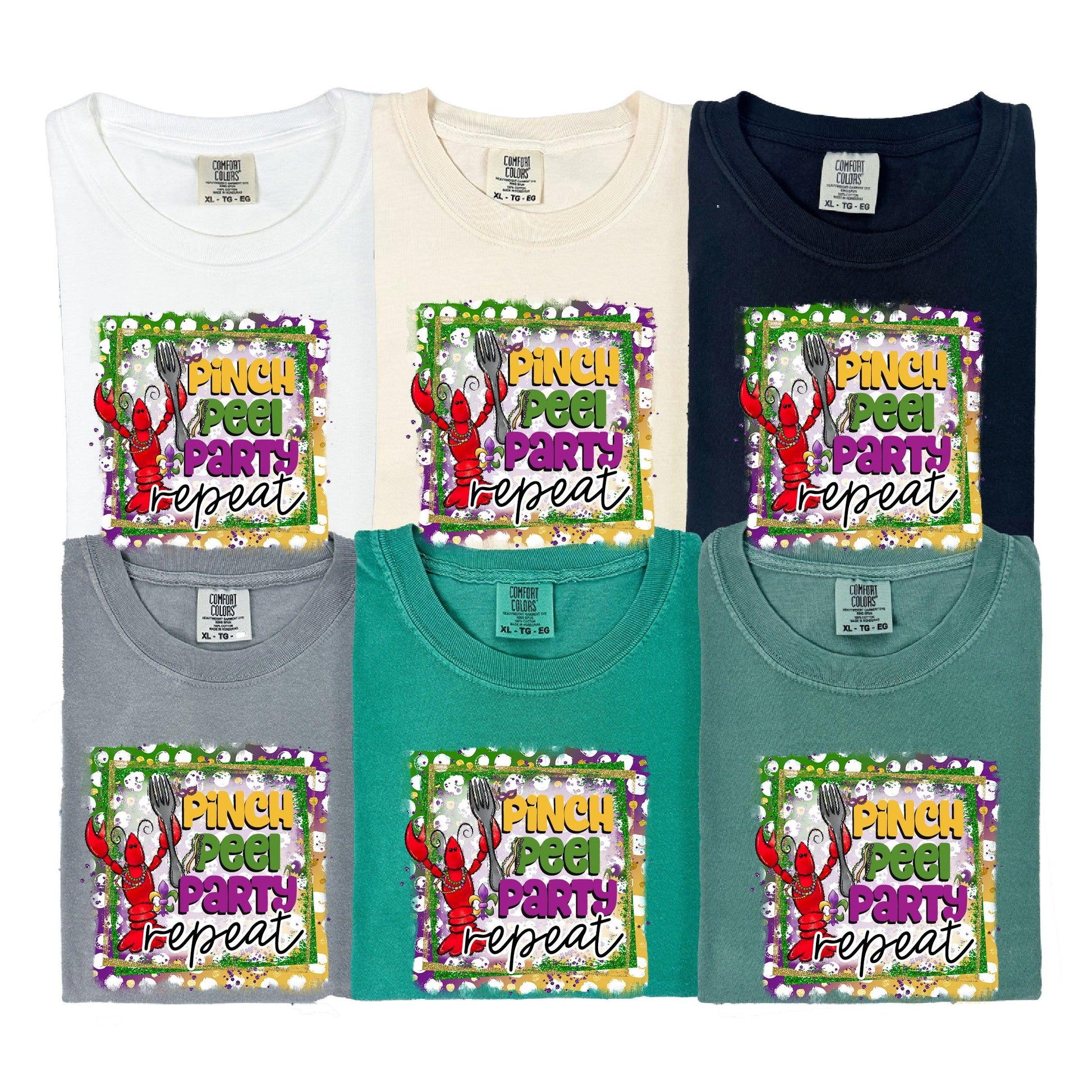 Pinch, Peel, Party, Repeat Mardi Gras DTF Transfer – Beaded Crawfish Design - Nashville Design House