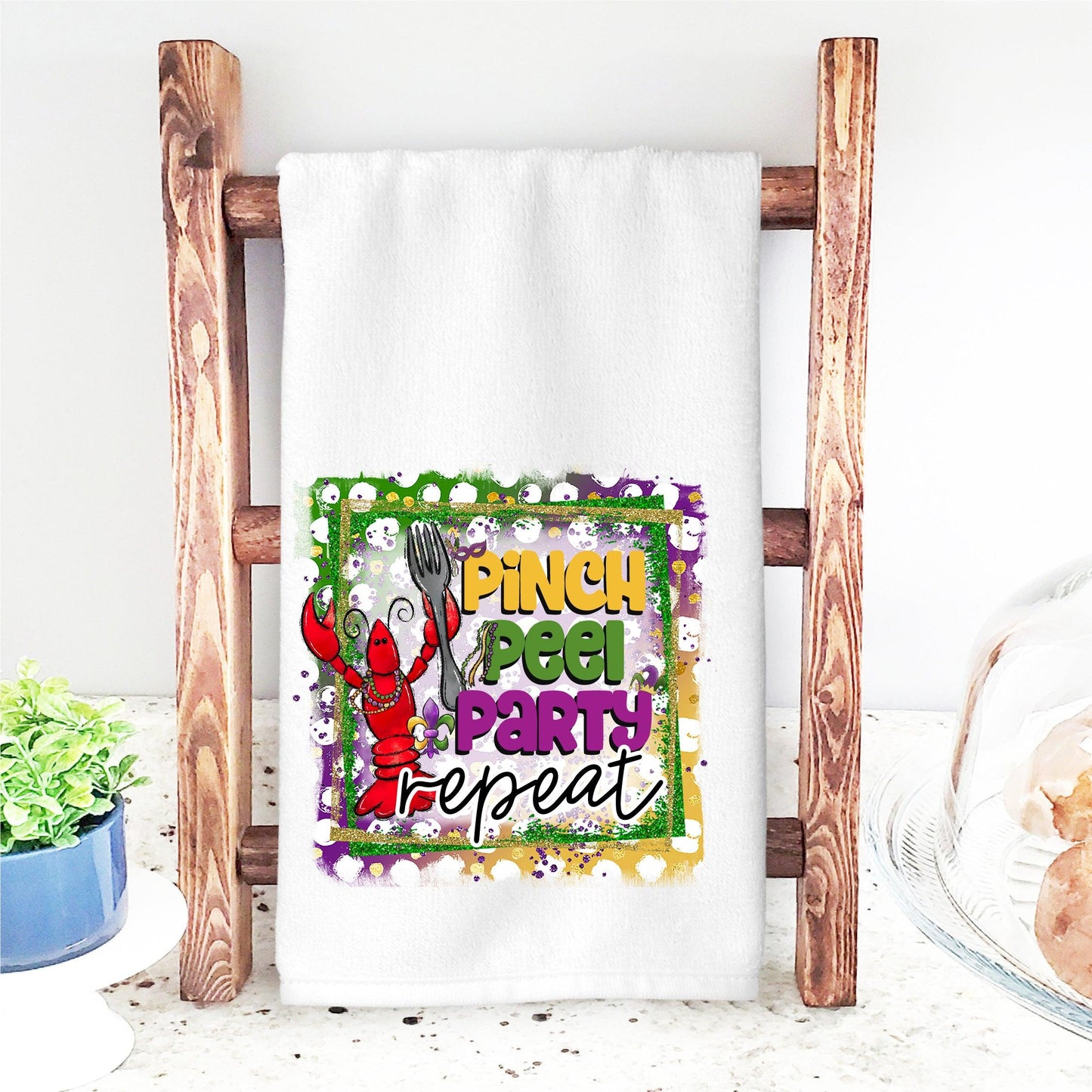 Pinch, Peel, Party, Repeat Mardi Gras DTF Transfer – Beaded Crawfish Design - Nashville Design House