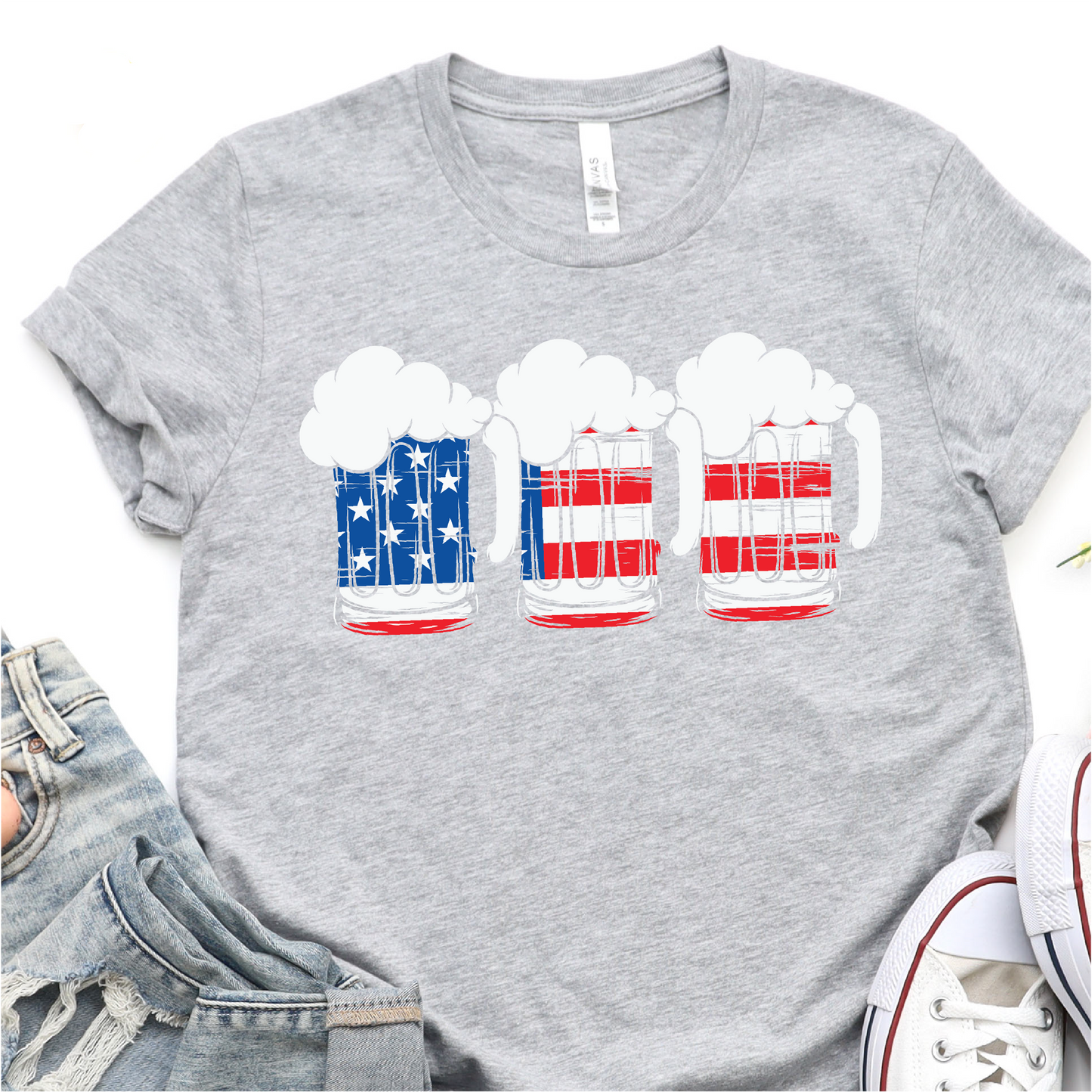 American Flag Beer Mugs - Red White and Blue - 4th of July DTF Transfer Independence Day T-shirt Transfer Nashville Design House