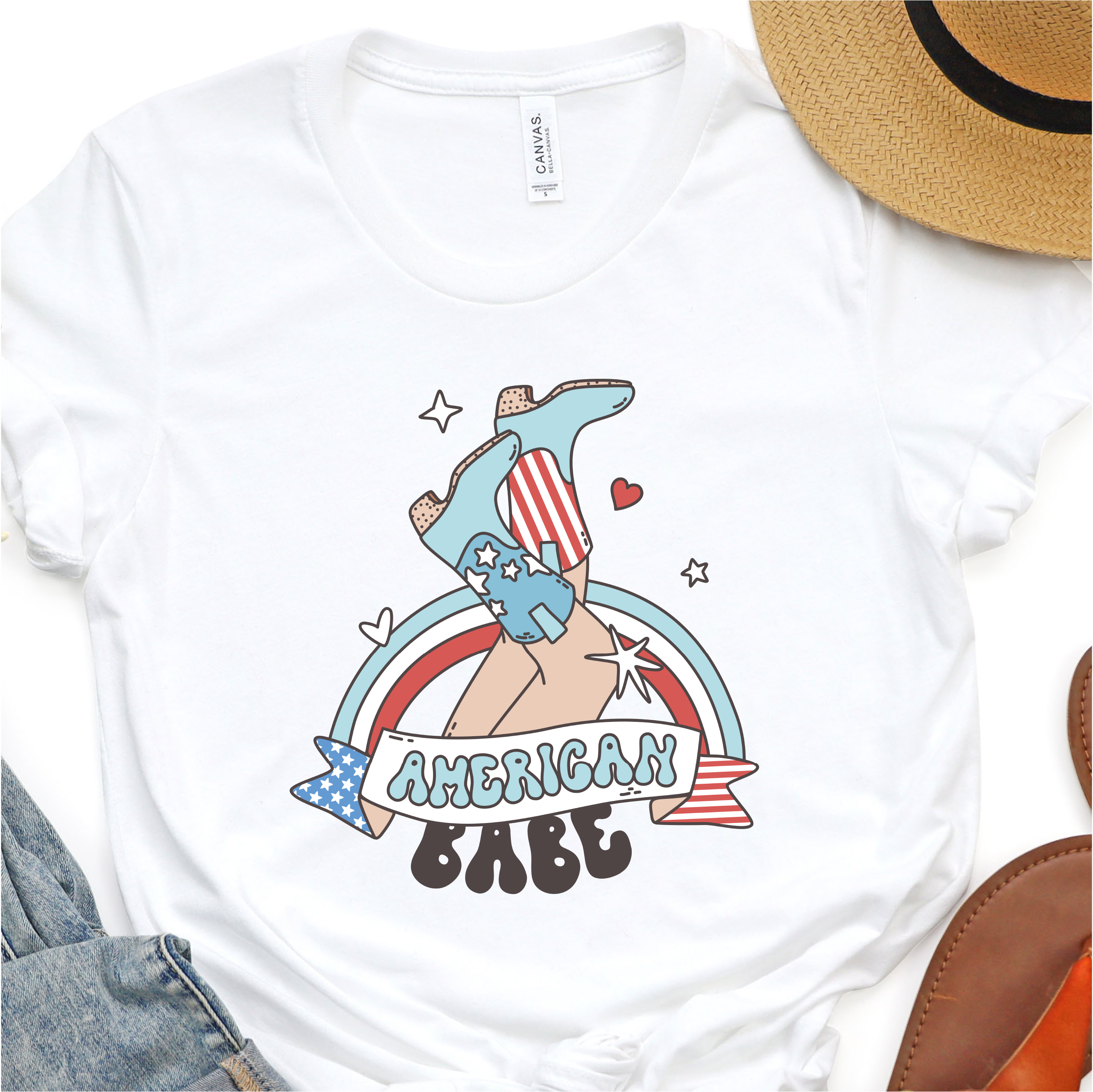 American Babe - Cowboy Booys - Red White and Blue - 4th of July DTF Transfer Independence Day T-shirt Transfer Nashville Design House