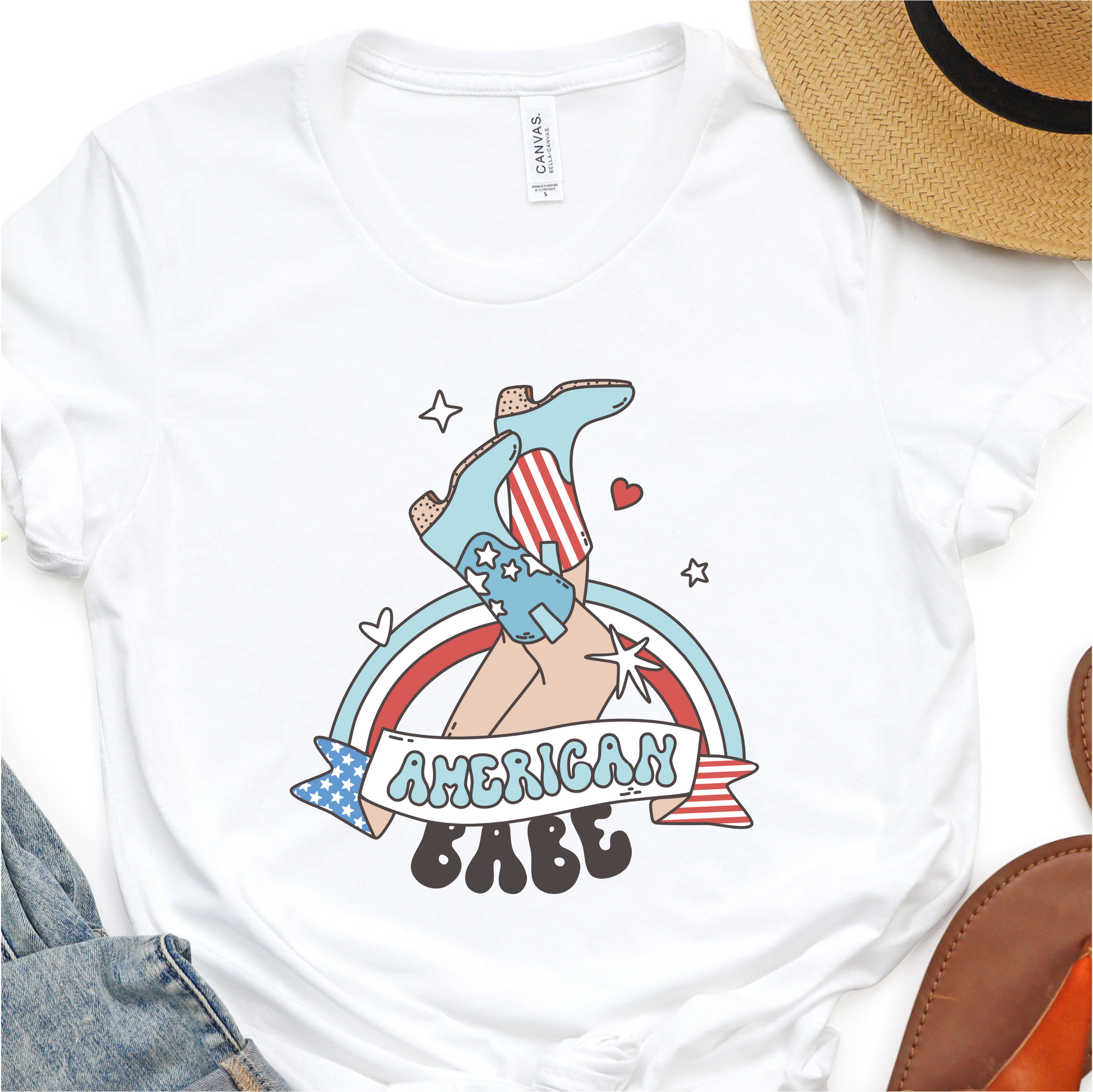 American Babe - Cowboy Booys - Red White and Blue - 4th of July DTF Transfer Independence Day T-shirt Transfer Nashville Design House