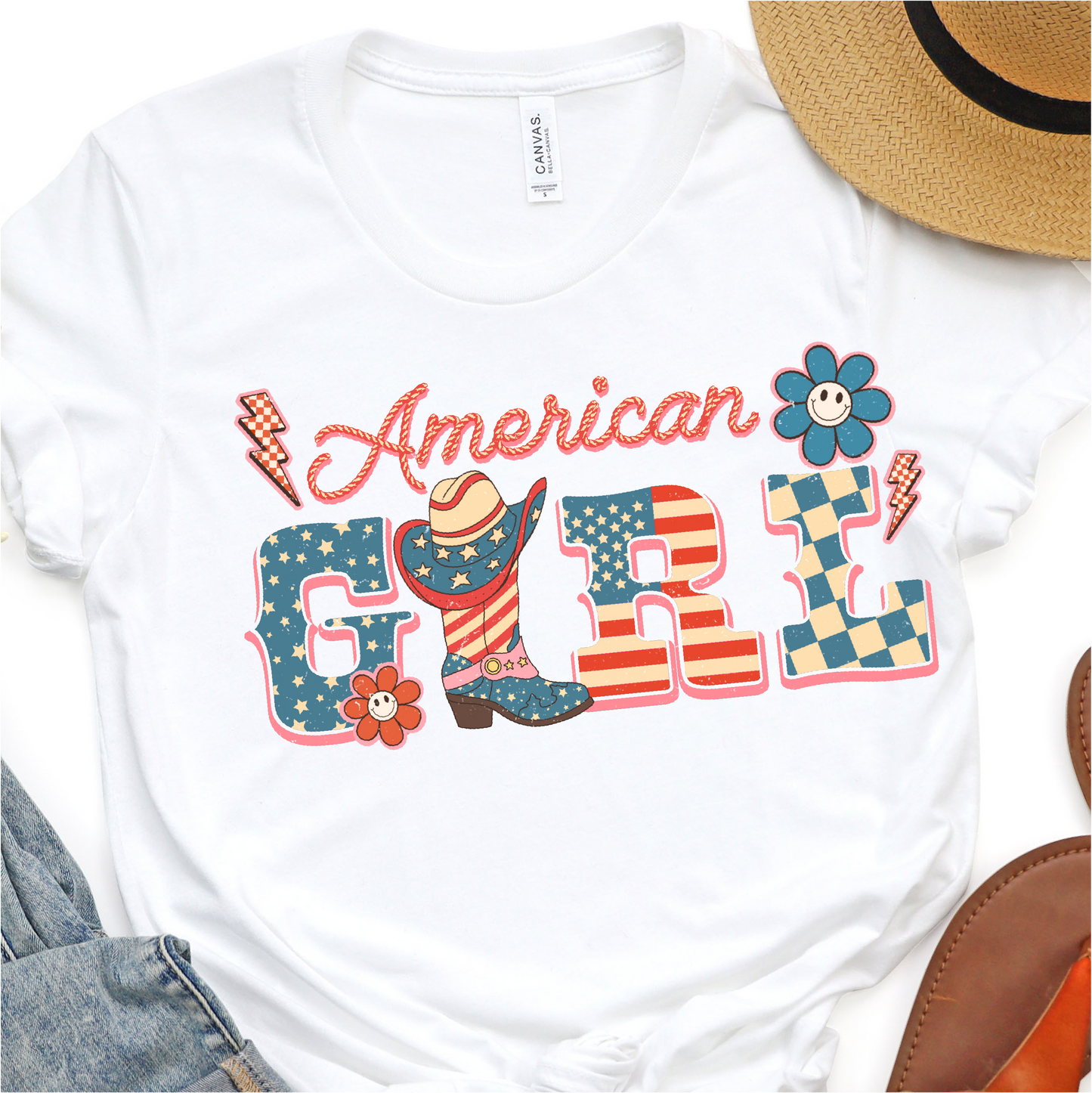 American Girl - Cowboy Boots - 4th of July DTF Transfer - Independence Day T-shirt Transfer Nashville Design House