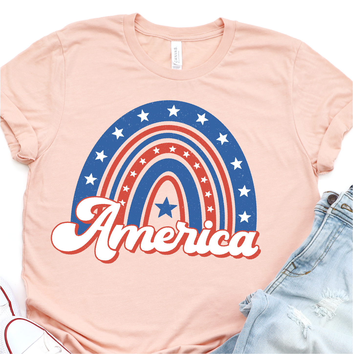 America Rainbow - Red White and Blue - 4th of July DTF Transfer - Independence Day T-shirt Transfer Nashville Design House