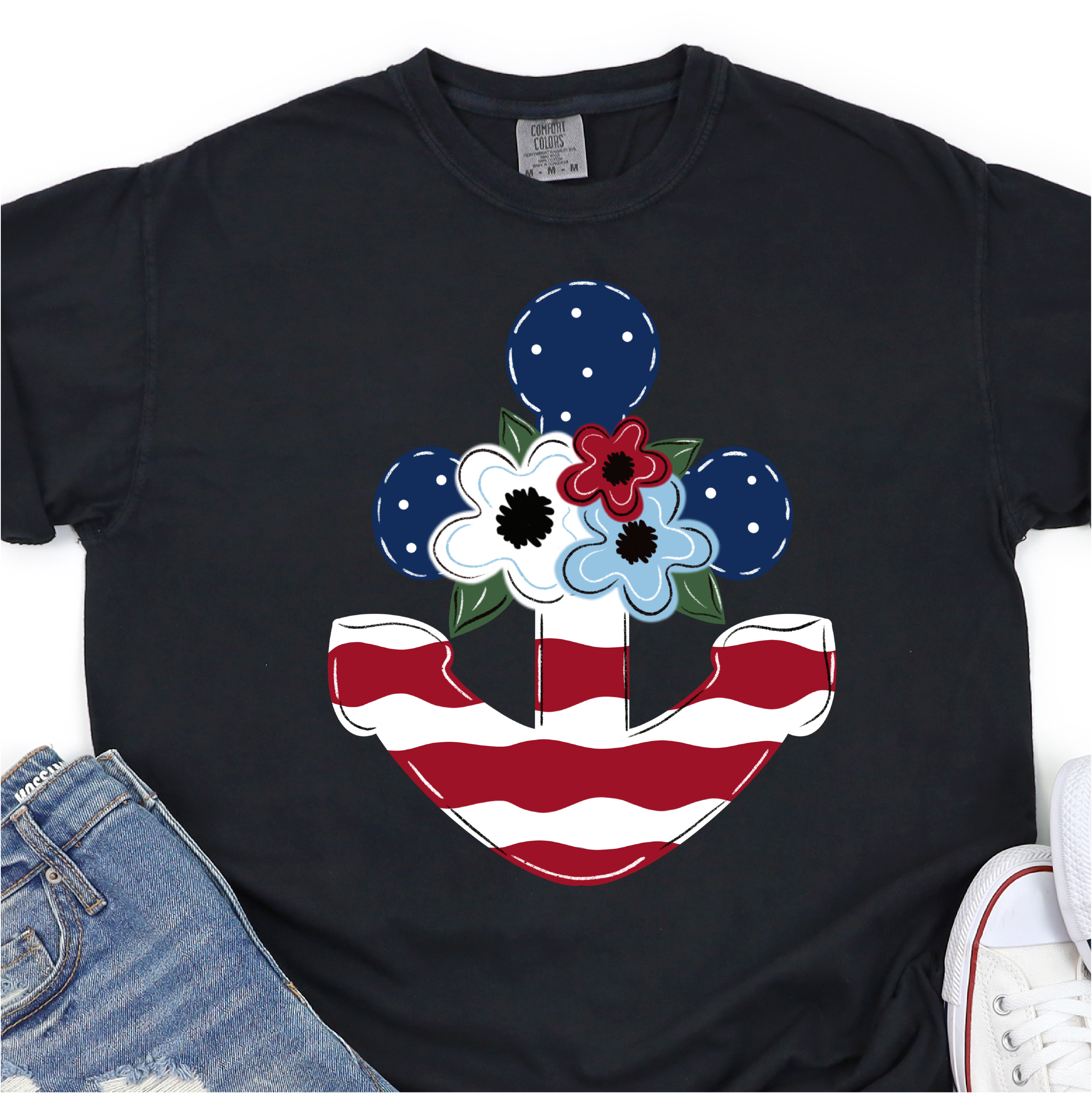 Hand Drawn Anchor - Stars and Stripes - 4th of July DTF Transfer - Independence Day T-shirt Transfer Nashville Design House