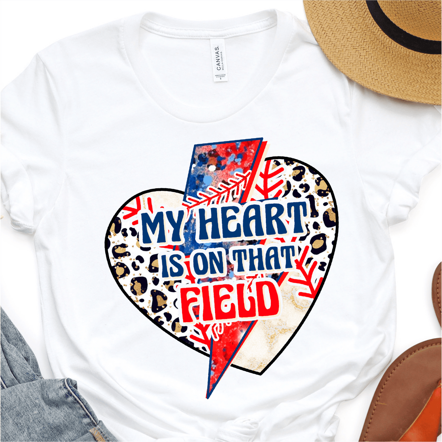 Leopard Retro Lightning - My Heart Is On That Field - Baseball DTF Transfer Nashville Design House