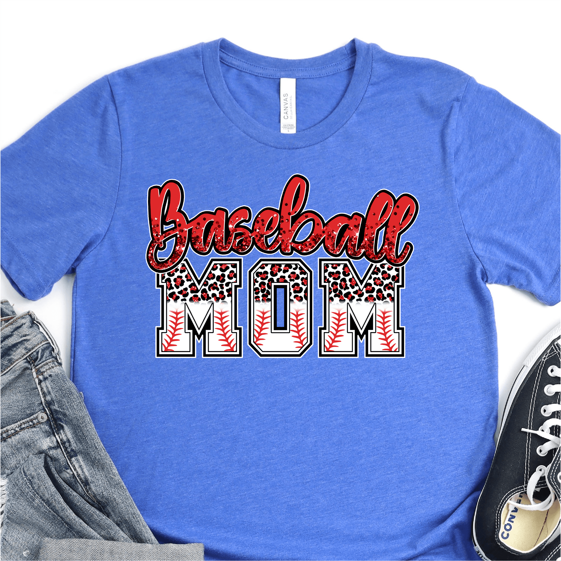 Red Glitter Baseball Mom Leopard - Baseball DTF Transfer Nashville Design House