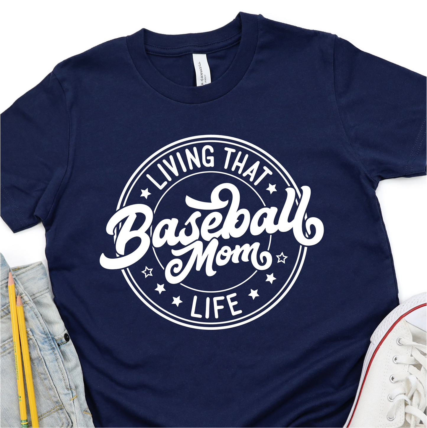 Living That Baseball Mom Life - White - Baseball DTF Transfer Nashville Design House