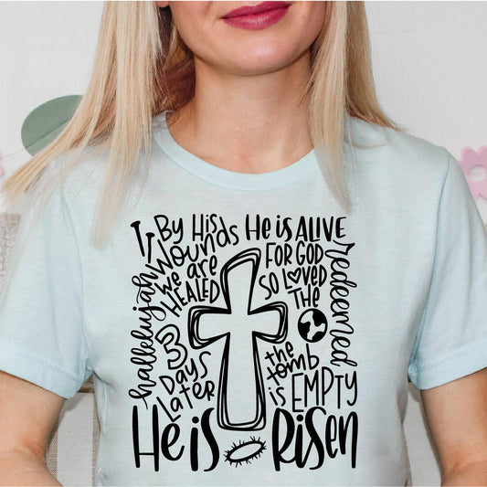 He Is Risen Word Collage DTF T-Shirt Transfer Nashville Design House