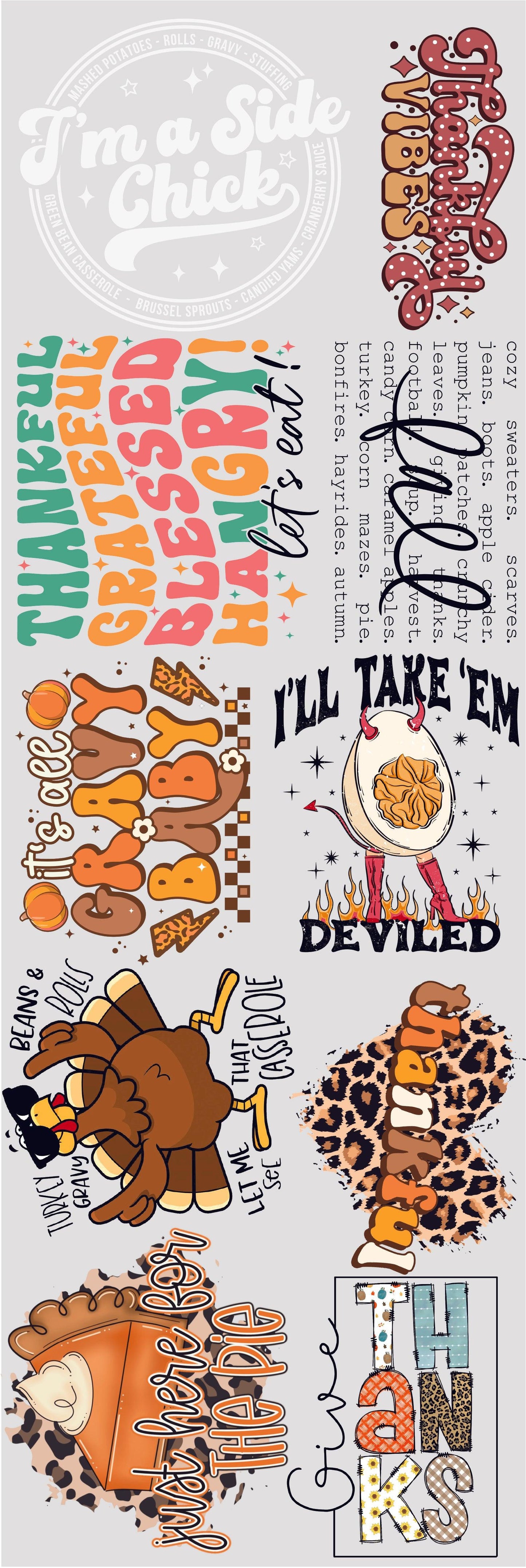 Fun Thanksgiving GANG SHEET (22inx60in) Nashville Design House