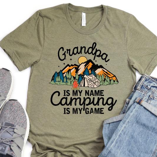 Grandpa Is My Name, Camping Is My Game - Father's Day DTF Transfer - T-shirt Transfer For Dad Nashville Design House