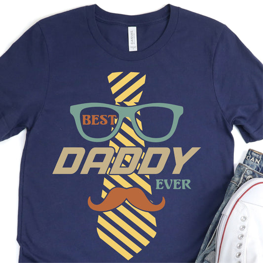 Best Ever Daddy - Tie Mustache Glasses - Father's Day DTF Transfer - T-shirt Transfer For Dad Nashville Design House