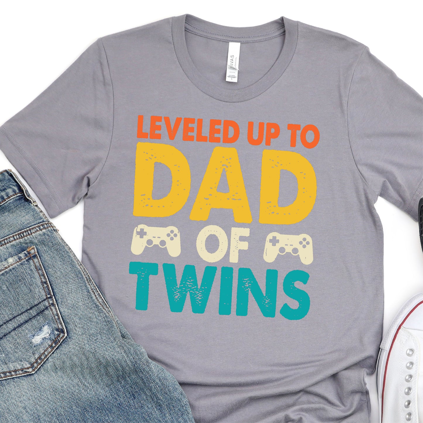 Leveled Up To Dad Of Twins - Father's Day DTF Transfer - T-shirt Transfer For Dad Nashville Design House