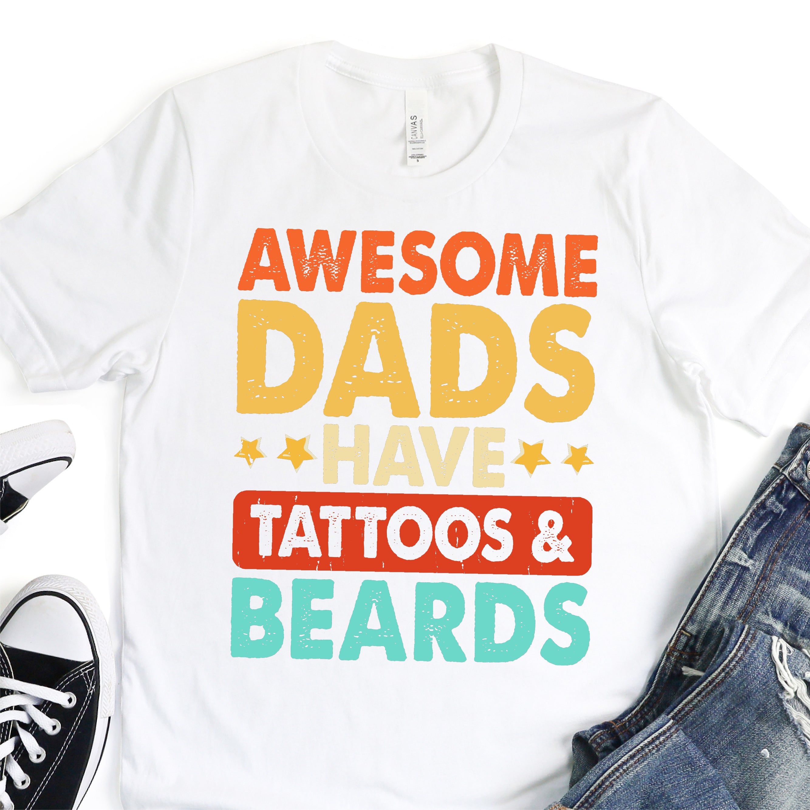 Awesome Dads Have Tattoos and Beards - Colored - Father's Day DTF Transfer - T-shirt Transfer For Dad Nashville Design House