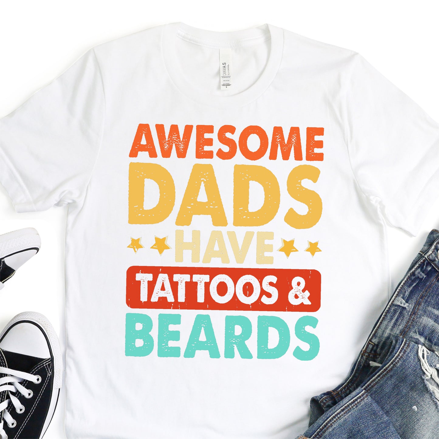 Awesome Dads Have Tattoos and Beards - Colored - Father's Day DTF Transfer - T-shirt Transfer For Dad Nashville Design House