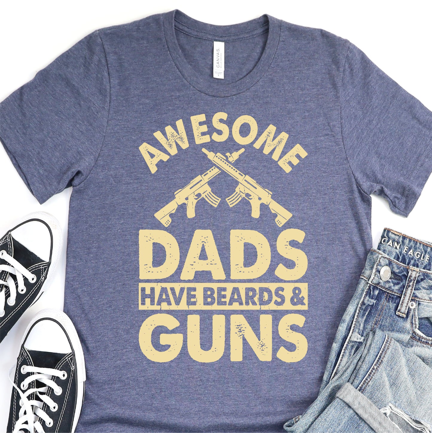 Awesome Dads Have Beards And Guns - Father's Day DTF Transfer - T-shirt Transfer For Dad Nashville Design House