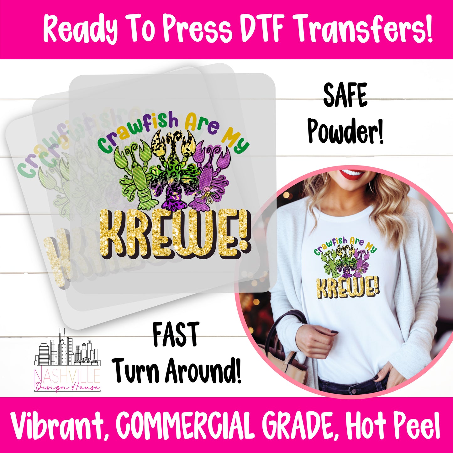 Crawfish Are My Krewe Mardi Gras DTF Transfer – Colorful Crawfish Design