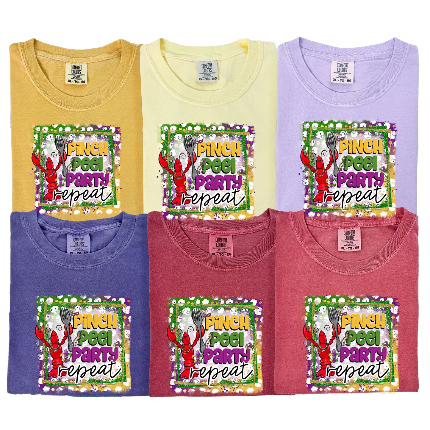 Pinch, Peel, Party, Repeat Mardi Gras DTF Transfer – Beaded Crawfish Design