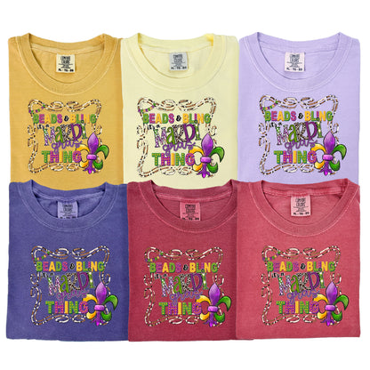 Beads and Bling, It’s a Mardi Gras Thing DTF Transfer – Colorful Fleur de Lis Design