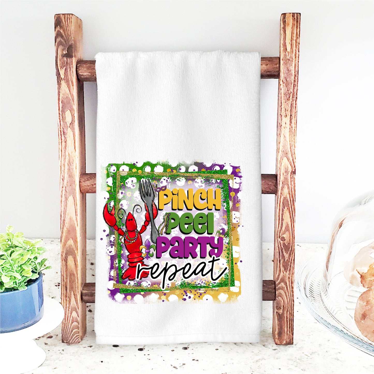 Pinch, Peel, Party, Repeat Mardi Gras DTF Transfer – Beaded Crawfish Design