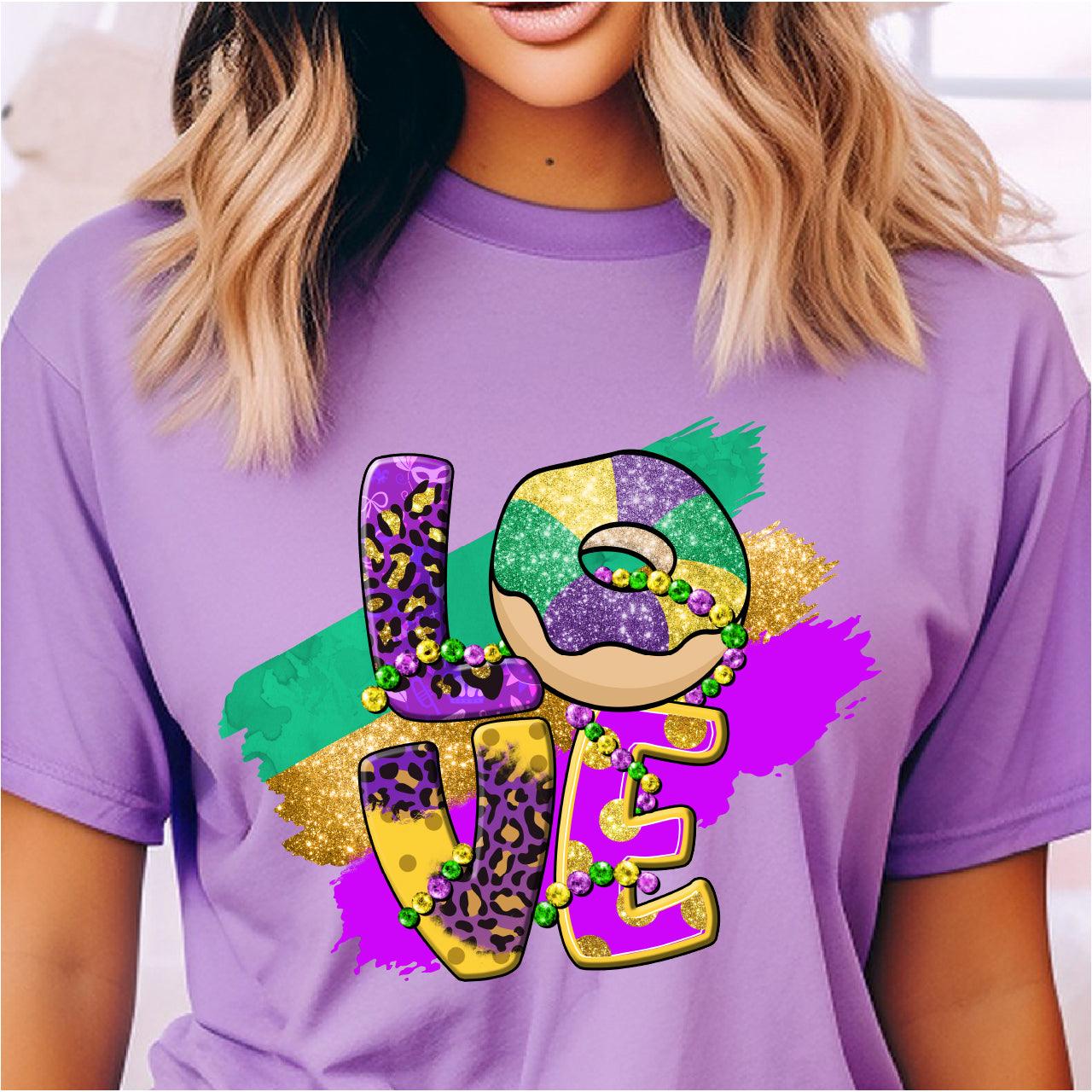 King Cake LOVE Mardi Gras DTF Transfer Print, T-Shirt Transfer Nashville Design House