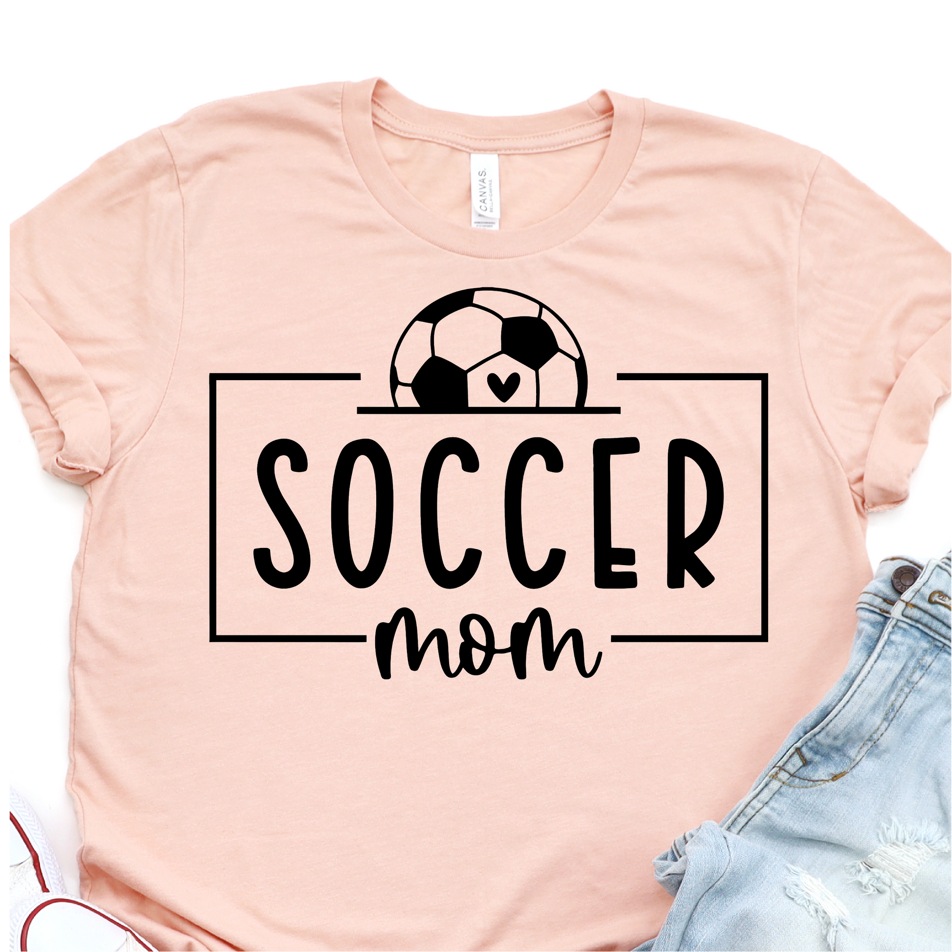 Soccer Ball and Heart - Soccer Mom - Black Print - Soccer T-shirt Transfer Nashville Design House