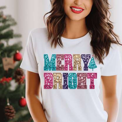 Faux Glitter, Merry & Bright DTF Transfer Nashville Design House