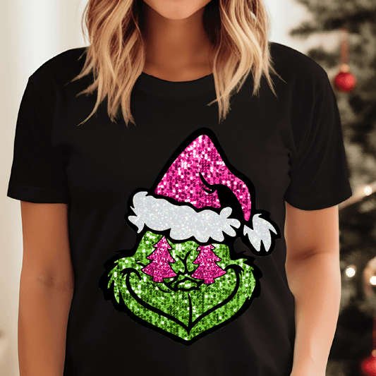 Pink Glitter Grinch DTF Transfer Nashville Design House