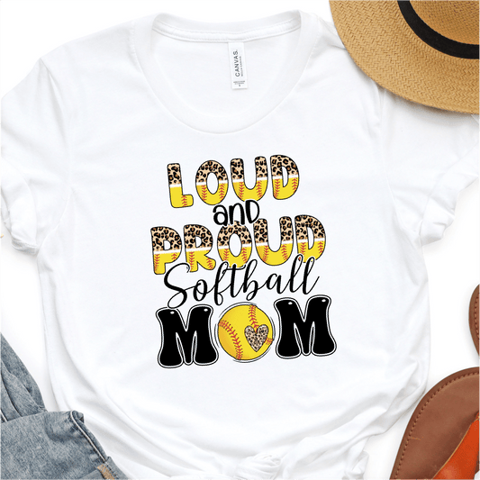 Leopard Loud And Proud Softball Mom - Softball DTF Transfer Nashville Design House