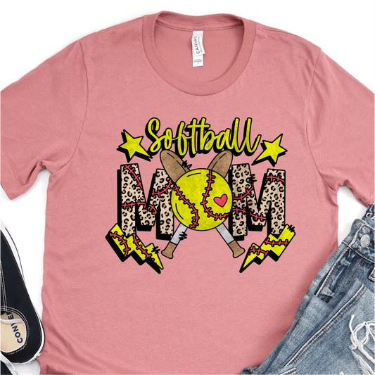 Leopard Softball Mom - Softball DTF Transfer Nashville Design House