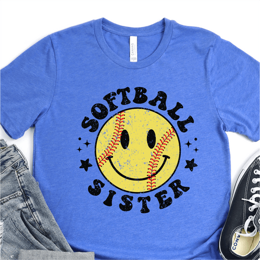 Smiley Softball Sister - Softball DTF Transfer Nashville Design House