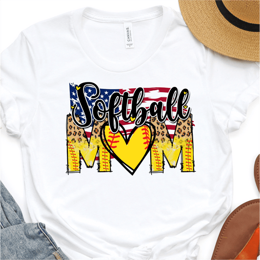 American Flag Softball Mom - Softball DTF Transfer Nashville Design House