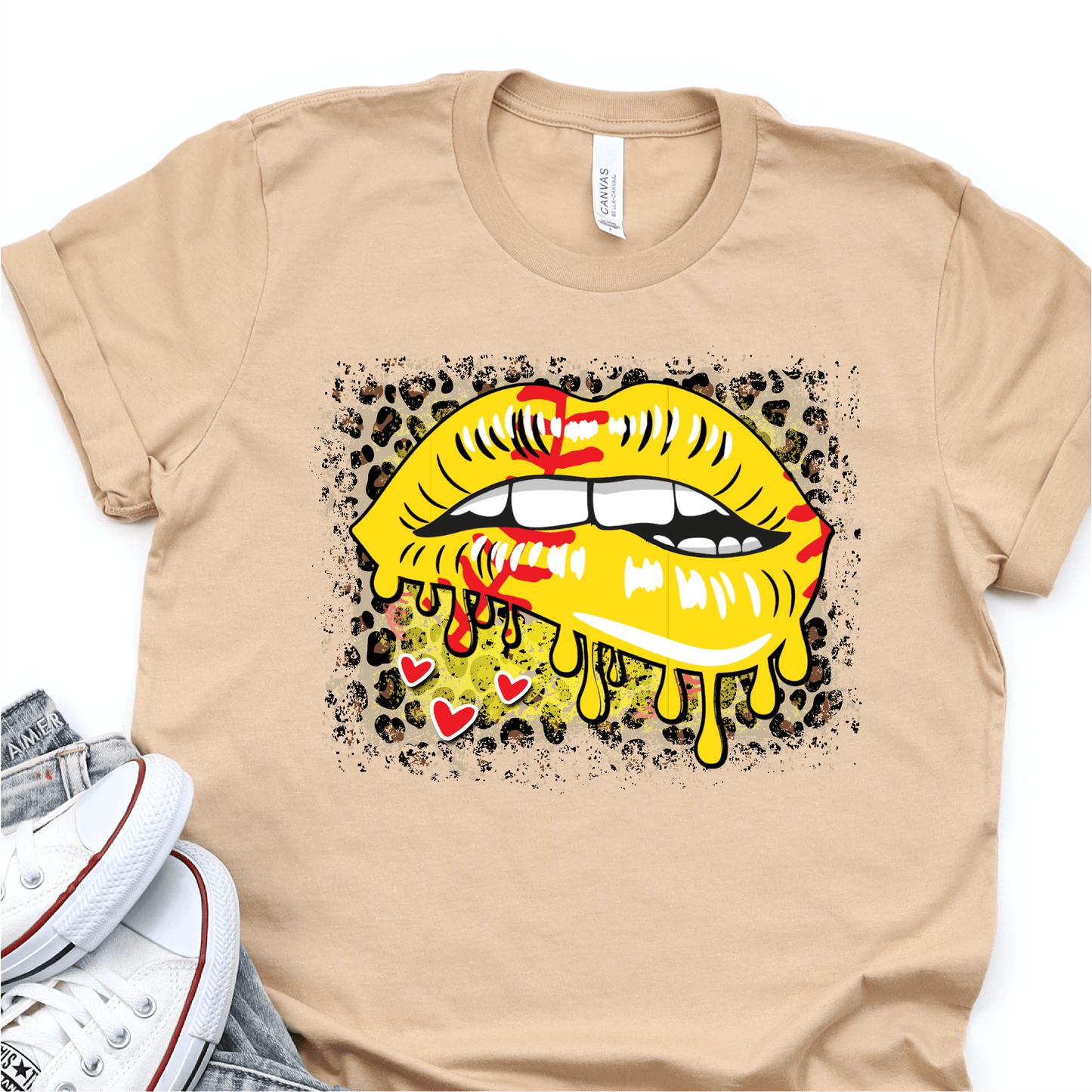 Drippy Lips Leopard Softball DTF Transfer Nashville Design House