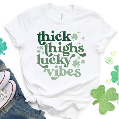 Thick Thighs Lucky Vibes Retro St. Patrick's Day DTF T-Shirt Transfer Nashville Design House