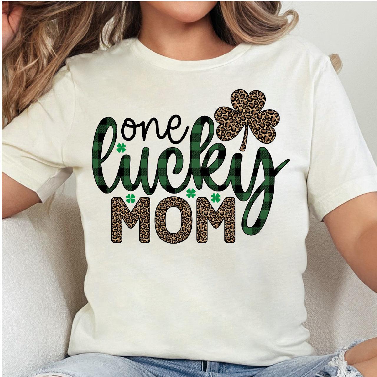 One Lucky Mom Leopard St. Patrick's Day DTF T-Shirt Transfer Nashville Design House