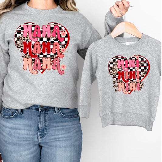 Checkered Heart Mama + Mini DTF Valentine Transfer for T-shirts Nashville Design House