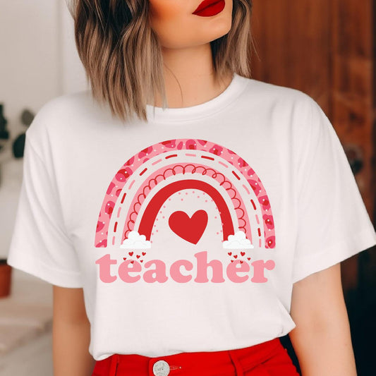 Valentine Teacher Rainbow DTF Transfer Print, T-Shirt Transfer Nashville Design House